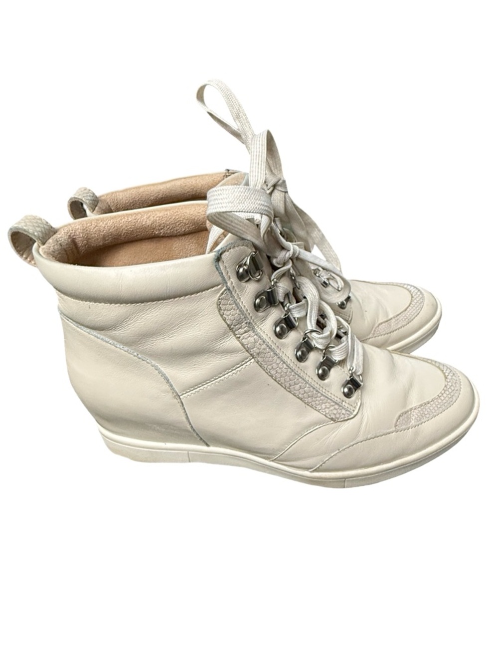 Vionic Jordy Leather Hiker Wedge Boots Ankle High Top SZ 9.5 Cream Gorpcore Mini